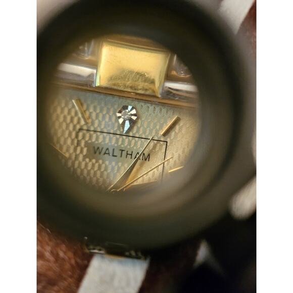 Vintage Waltham Watch XAX71 Diamond Gold Silver Tone Rectangular Dial Japan